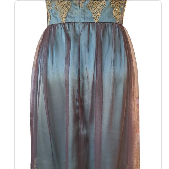 Adrianna Papell Boutique Halter Dress Sheer Embellished Size 8 Green Whimsigoth - Picture 6 of 12